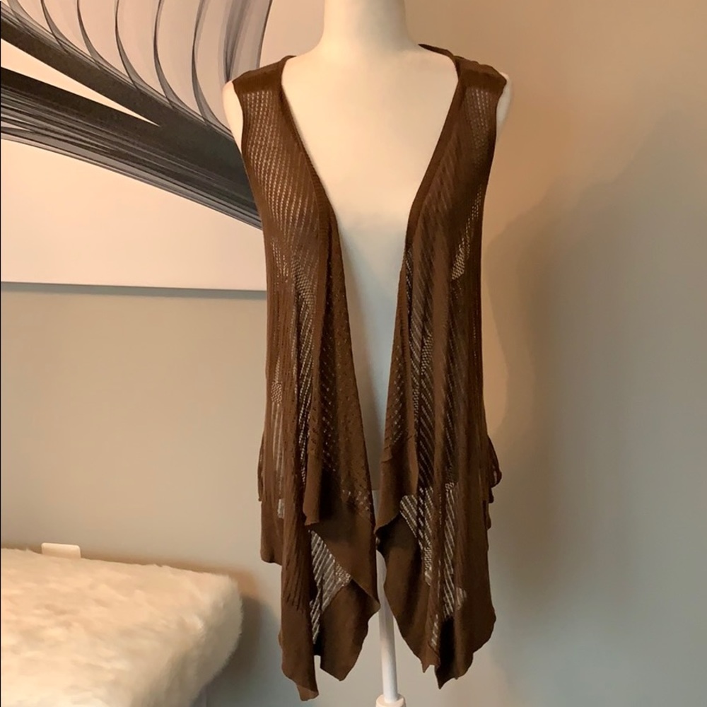 Calvin Klein jeans brown open knit drape vest - Picture 2 of 5